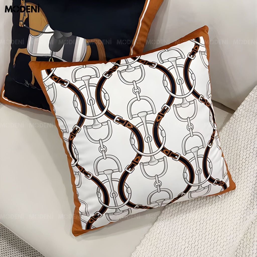 Vỏ Gối Sofa Arcline – Vải Nhung Bóng Móc Khoen Kim Loại Jacquard Satin May Khóa Ẩn Hiện Đại