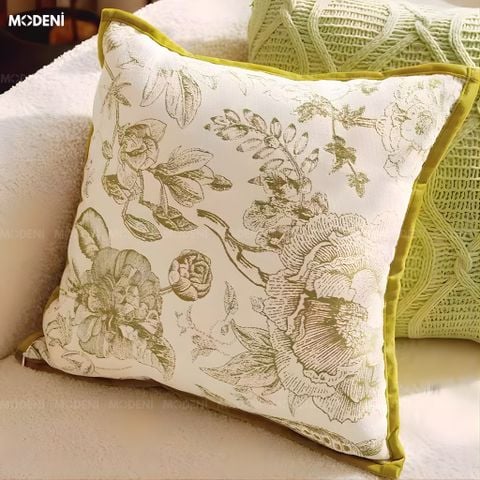  Vỏ Gối Sofa Cao Cấp Muse - Vải Jackquard Phối Nhung Họa Tiết Hoa Cỏ Phác Thảo Cổ ĐIển 
