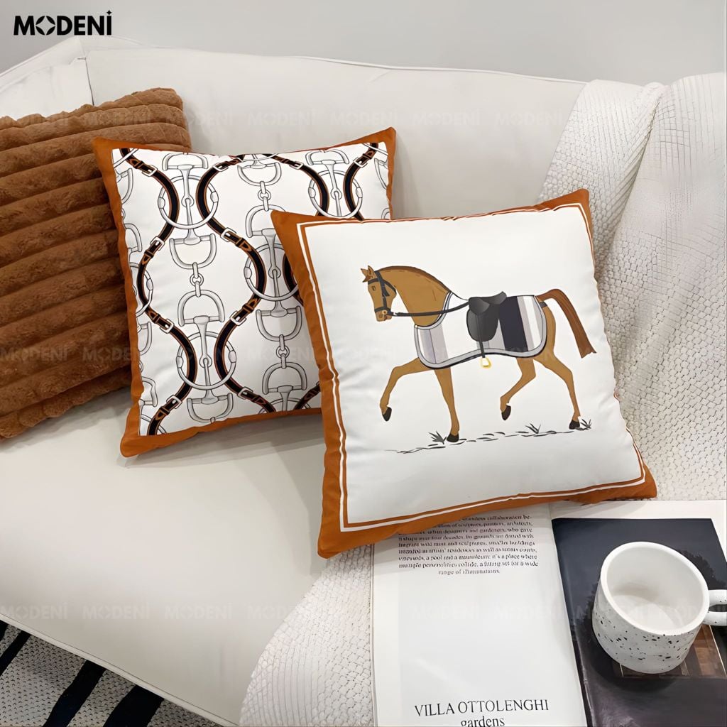 Vỏ Gối Sofa Arcline – Vải Nhung Bóng Móc Khoen Kim Loại Jacquard Satin May Khóa Ẩn Hiện Đại