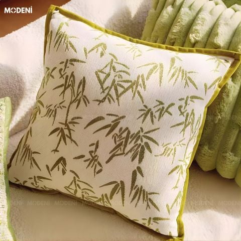  Vỏ Gối Sofa Cao Cấp Bamboo - Vải Jackquard Phối Nhung Họa Tiết Lá Trúc Được May Cách ĐIệu 