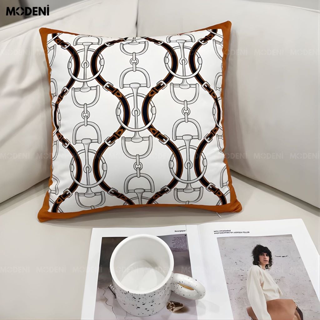 Vỏ Gối Sofa Arcline – Vải Nhung Bóng Móc Khoen Kim Loại Jacquard Satin May Khóa Ẩn Hiện Đại