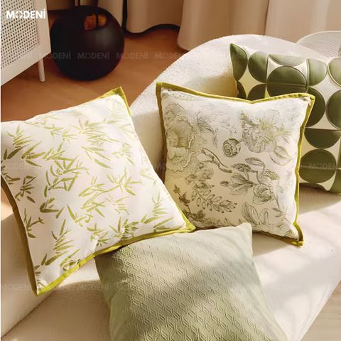  Vỏ Gối Sofa Cao Cấp Muse - Vải Jackquard Phối Nhung Họa Tiết Hoa Cỏ Phác Thảo Cổ ĐIển 