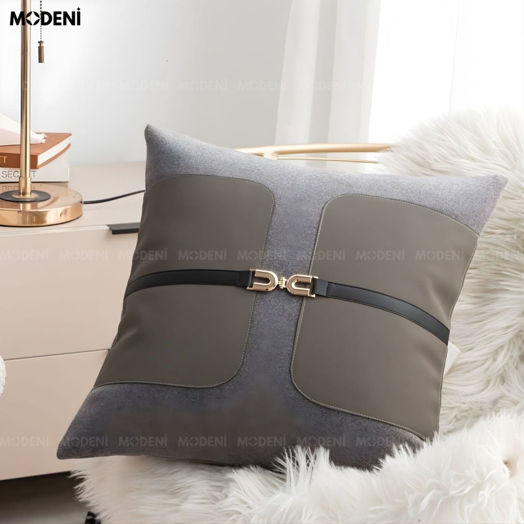 Vỏ Gối Sofa Bind – Da Microfiber Kết Hợp Linen Đính Kèm Khóa Kim Loại Hiện Đại