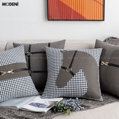  Vỏ Gối Sofa Bind – Da Microfiber Kết Hợp Linen Đính Kèm Khóa Kim Loại Hiện Đại 