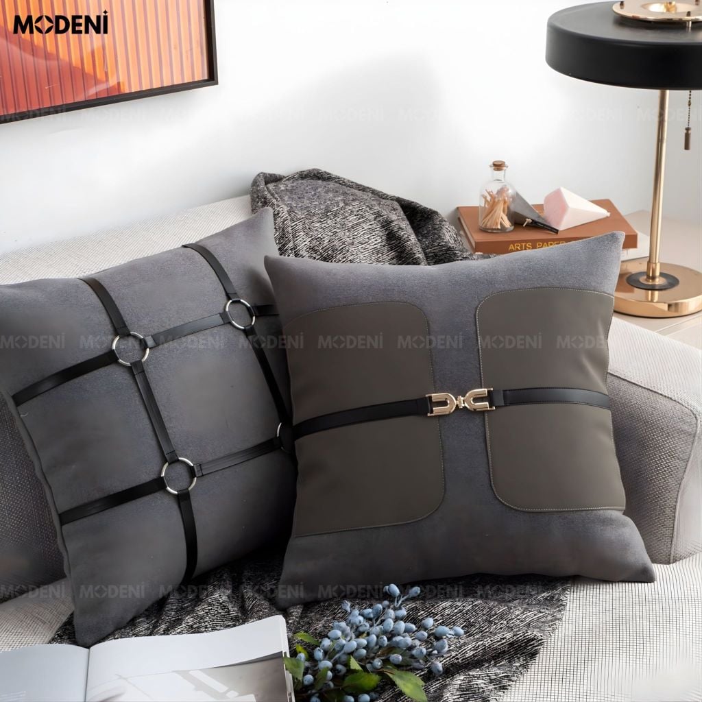 Vỏ Gối Sofa Bind – Da Microfiber Kết Hợp Linen Đính Kèm Khóa Kim Loại Hiện Đại