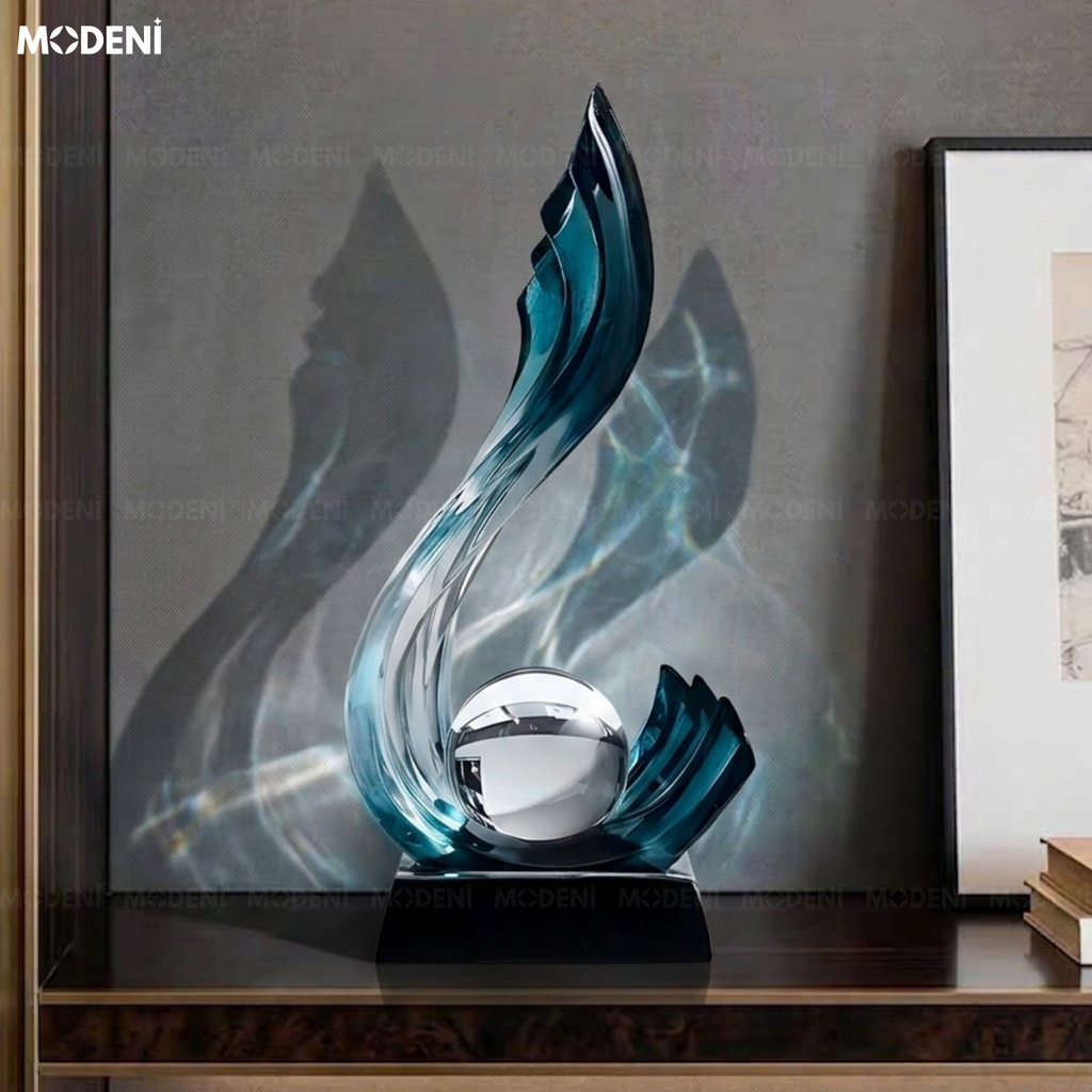 Tượng Trang Trí Celestial Đứng Blue Cao Cấp – Polyester Resin nghệ thuật trừu tượng điểm nhấn hiện đại/sang trọng cho mọi không gian