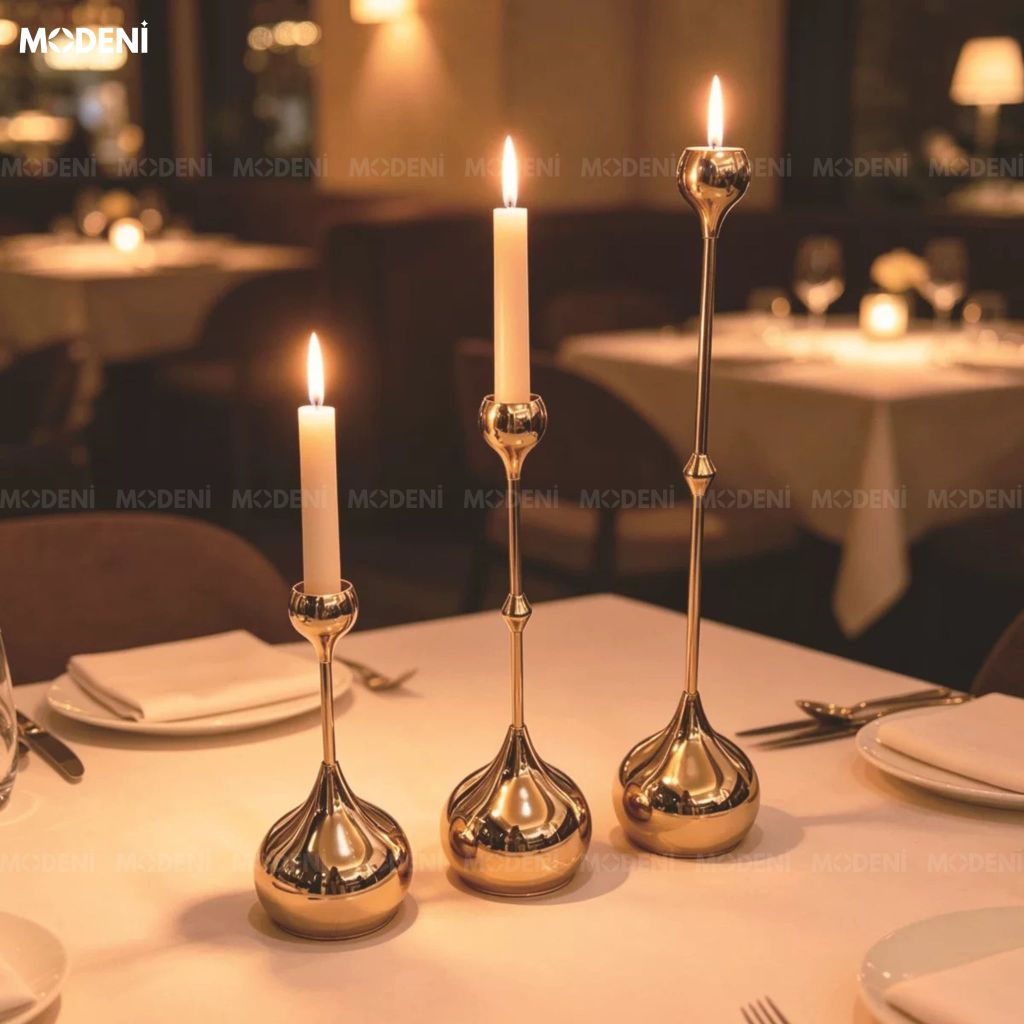 Set 3 Chân Nến Kim Loại Yusla Gold – Chân Nến Trang Trí Cao Cấp – Tôn Vẻ Đẹp Không Gian Hiện Đại – Decor Phòng Khách & Bàn Sofa