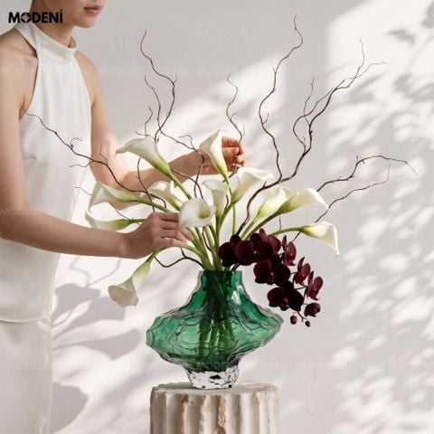  Bình Hoa Moss Emerald Thủy Tinh Gân Nổi 3D Xanh Lục Bảo Phong Cách Hiện Đại 