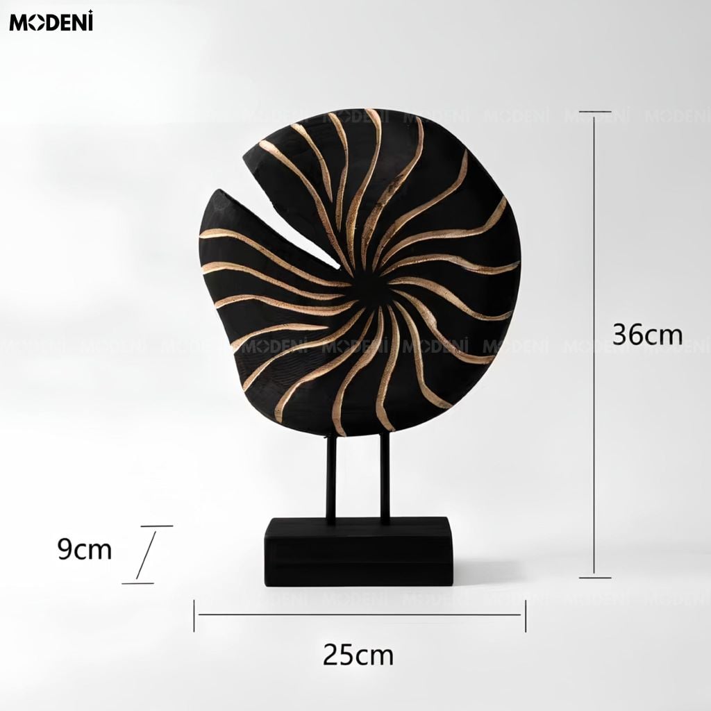 Tượng Trang Trí Nautilus Composite Họa Tiết Vỏ Sò Đen Phối Vàng Phong Cách Tân Cổ Điển