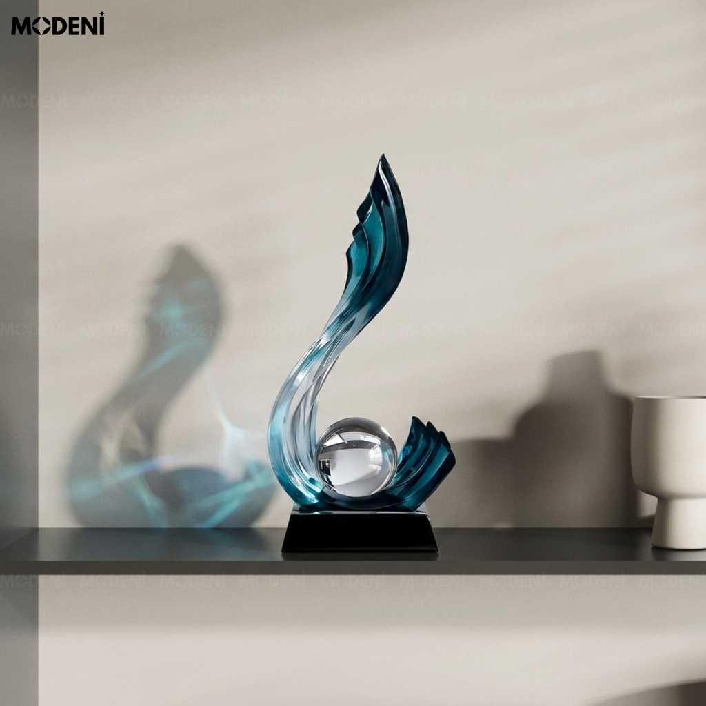 Tượng Trang Trí Celestial Đứng Blue Cao Cấp – Polyester Resin nghệ thuật trừu tượng điểm nhấn hiện đại/sang trọng cho mọi không gian