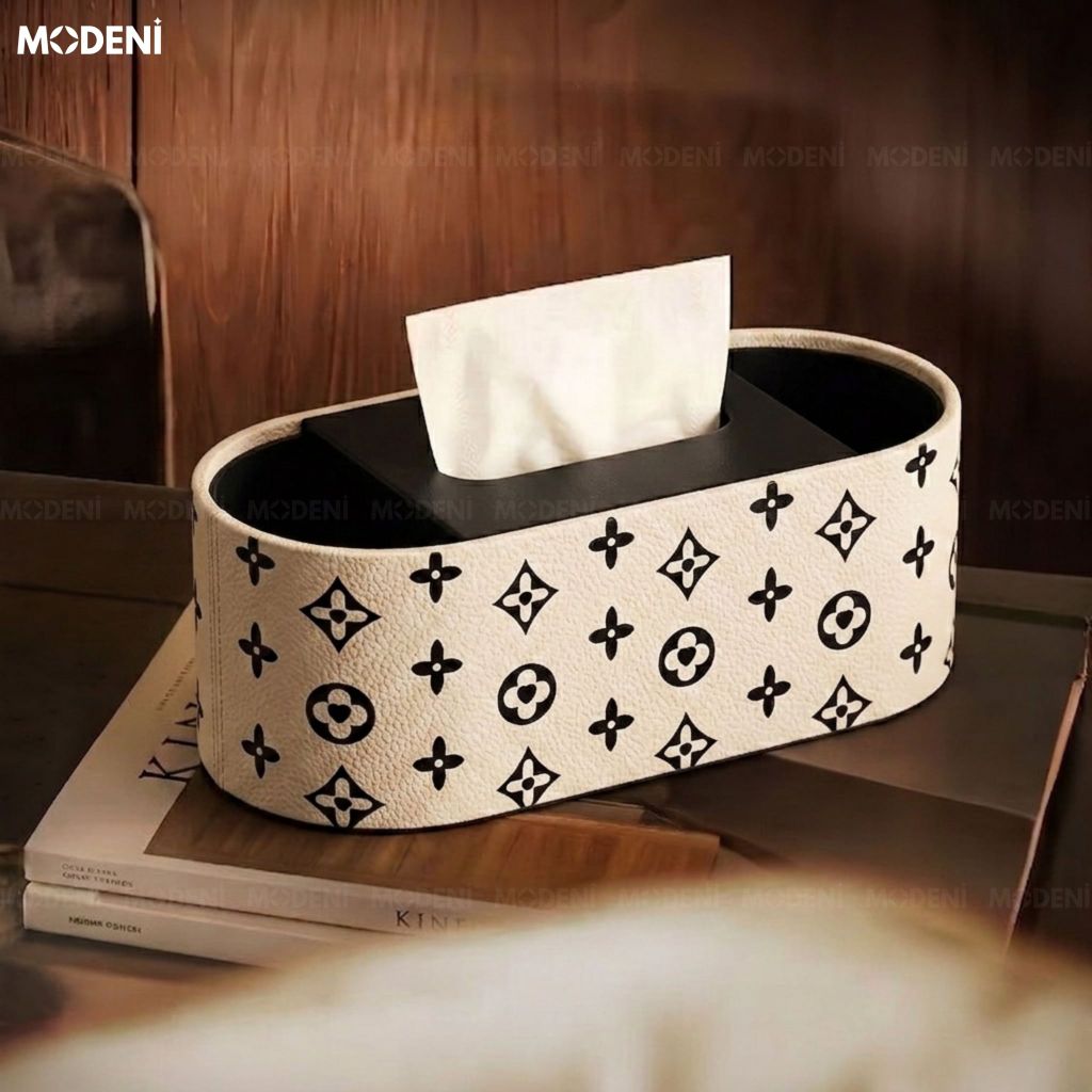Hộp Khăn Giấy Modena Da Cao Cấp Họa Tiết Đen Trắng Thời Thượng Cho Phòng Khách