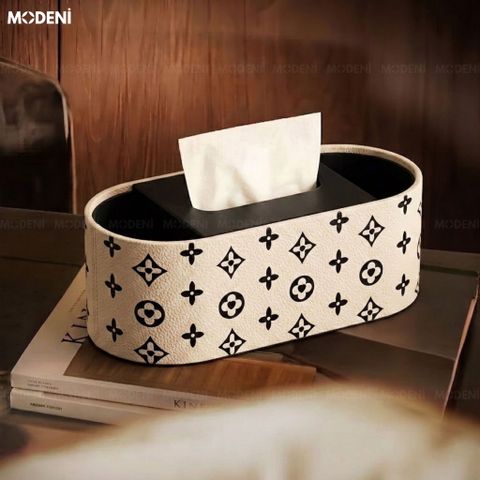  Hộp Khăn Giấy Modena Da Cao Cấp Họa Tiết Đen Trắng Thời Thượng Cho Phòng Khách 