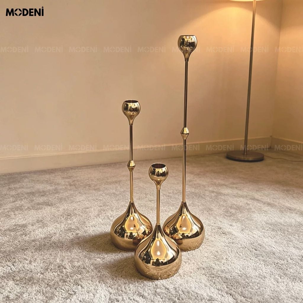 Set 3 Chân Nến Kim Loại Yusla Gold – Chân Nến Trang Trí Cao Cấp – Tôn Vẻ Đẹp Không Gian Hiện Đại – Decor Phòng Khách & Bàn Sofa