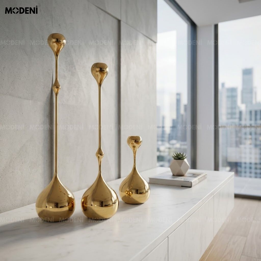 Set 3 Chân Nến Kim Loại Yusla Gold – Chân Nến Trang Trí Cao Cấp – Tôn Vẻ Đẹp Không Gian Hiện Đại – Decor Phòng Khách & Bàn Sofa