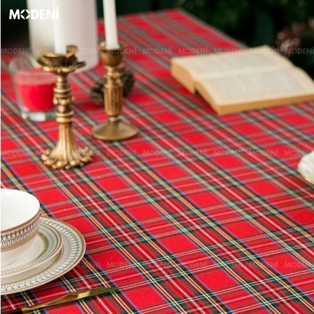 Khăn Trải Bàn Caro Retro Đỏ Cao Cấp – Vải Dày Chống Nhăn – Tăng Vibe Ấm Cúng Cho Tiệc Tối, Noel, Decor Quán Café