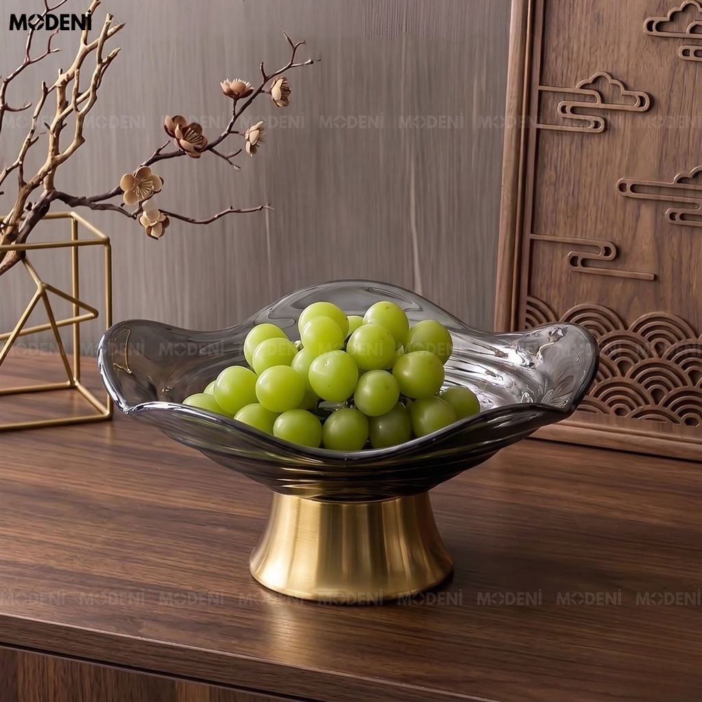 Tô Trái Cây Vela Thủy Tinh Lượn Sóng Đen Khói Phong Cách Bắc Âu