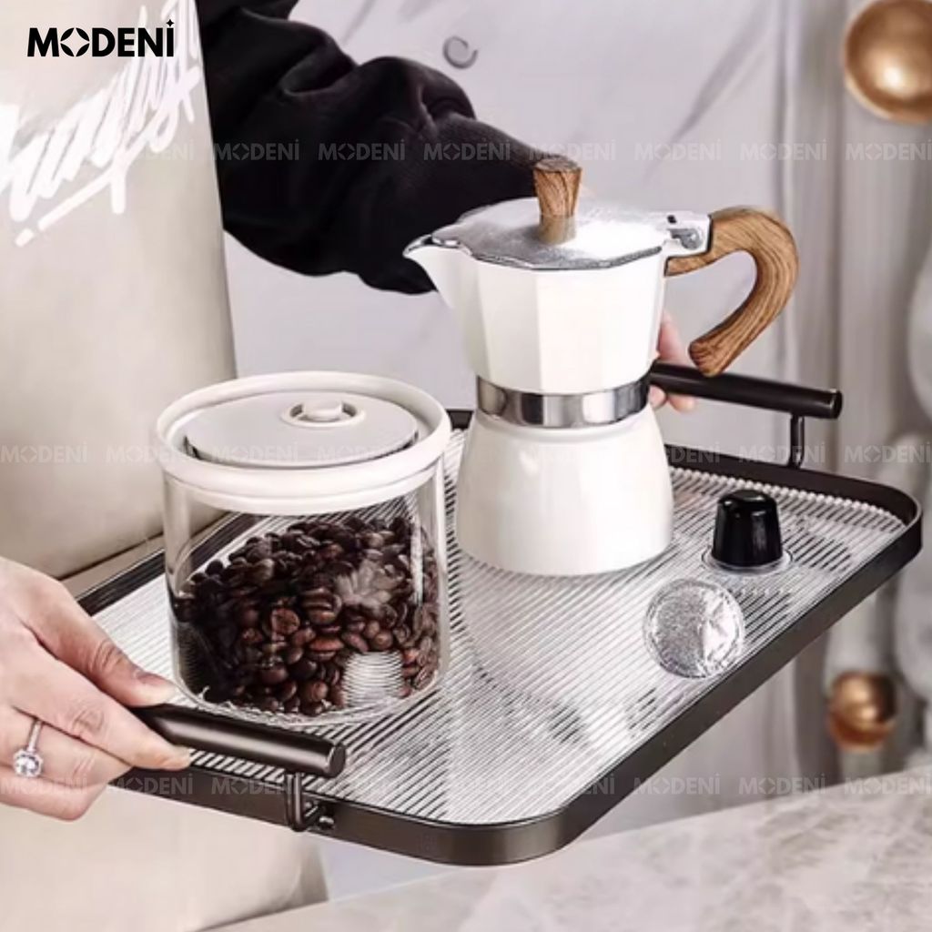 Khay Oriana Black – Khay Decor Bắc Âu Sang Trọng – Tay Cầm Vàng Tinh Tế, Đựng Bánh Kẹo, Đồ Uống