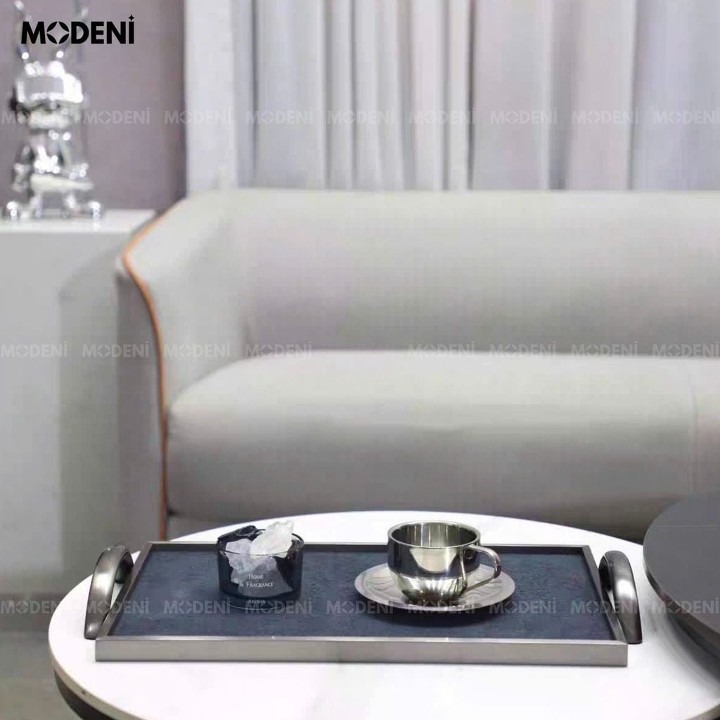 Khay Chữ Nhật Clitus Đen – Khay Decor Sang Trọng Hiện Đại – Phối Vân Nổi Chống Thấm, Tay Cầm Mạ Kim Sáng Bóng – Phù Hợp Trang Trí Bàn Sofa, Console, Quầy Bar