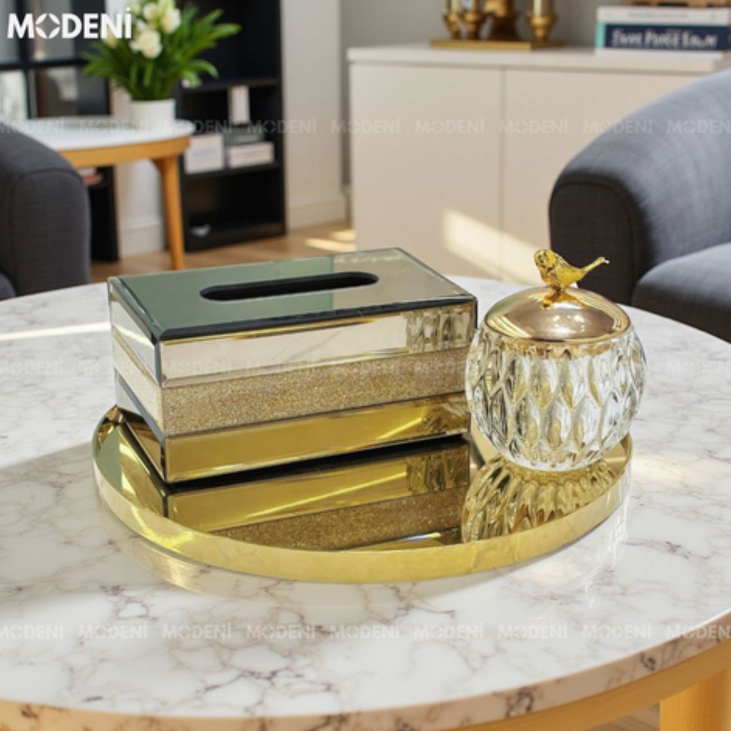 Khay Dali Tròn Vàng – Khay Decor Kim Loại Sang Trọng – Bề Mặt Gương Bóng, Tối Giản Mà Đẳng Cấp Cho Bàn Sofa, Bàn Trà, Không Gian Luxury