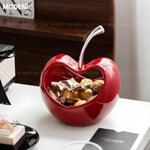  Hủ Đựng Trái Cây Crimson Gốm Sứ Họa Tiết Trơn Phối Tay Cầm Mạ Chrome Không Gỉ – Dùng Cho Bàn Ăn Hiện Đại 
