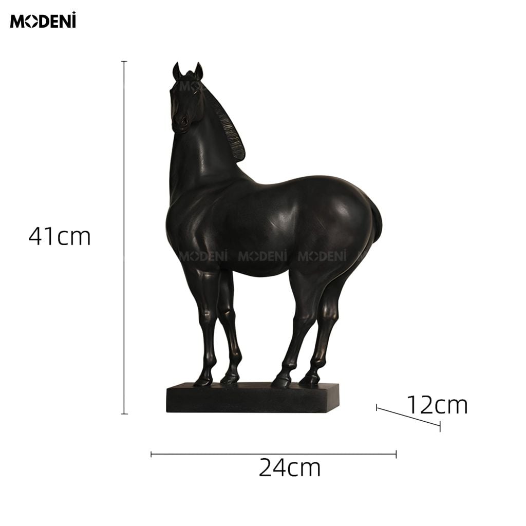 Tượng Trang Trí Pegasus Composite Hình Ngựa Chiến Đen Tuyền Phong Cách Cổ Điển