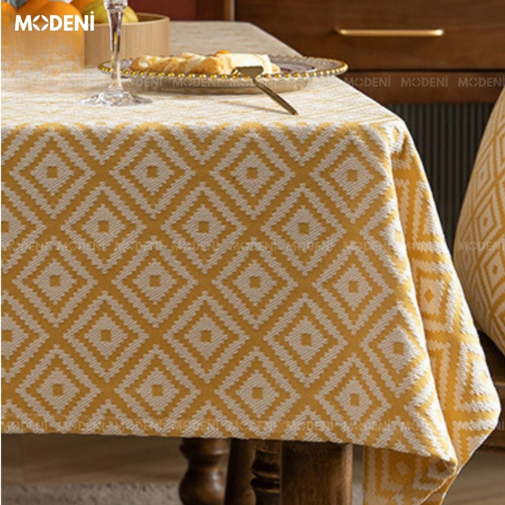 Khăn Trải Bàn Sunday Chống Thấm Cao Cấp – Vải Dày Vàng Gấm Nắng – Sang Trọng & Chill Cho Bàn Ăn Hiện Đại