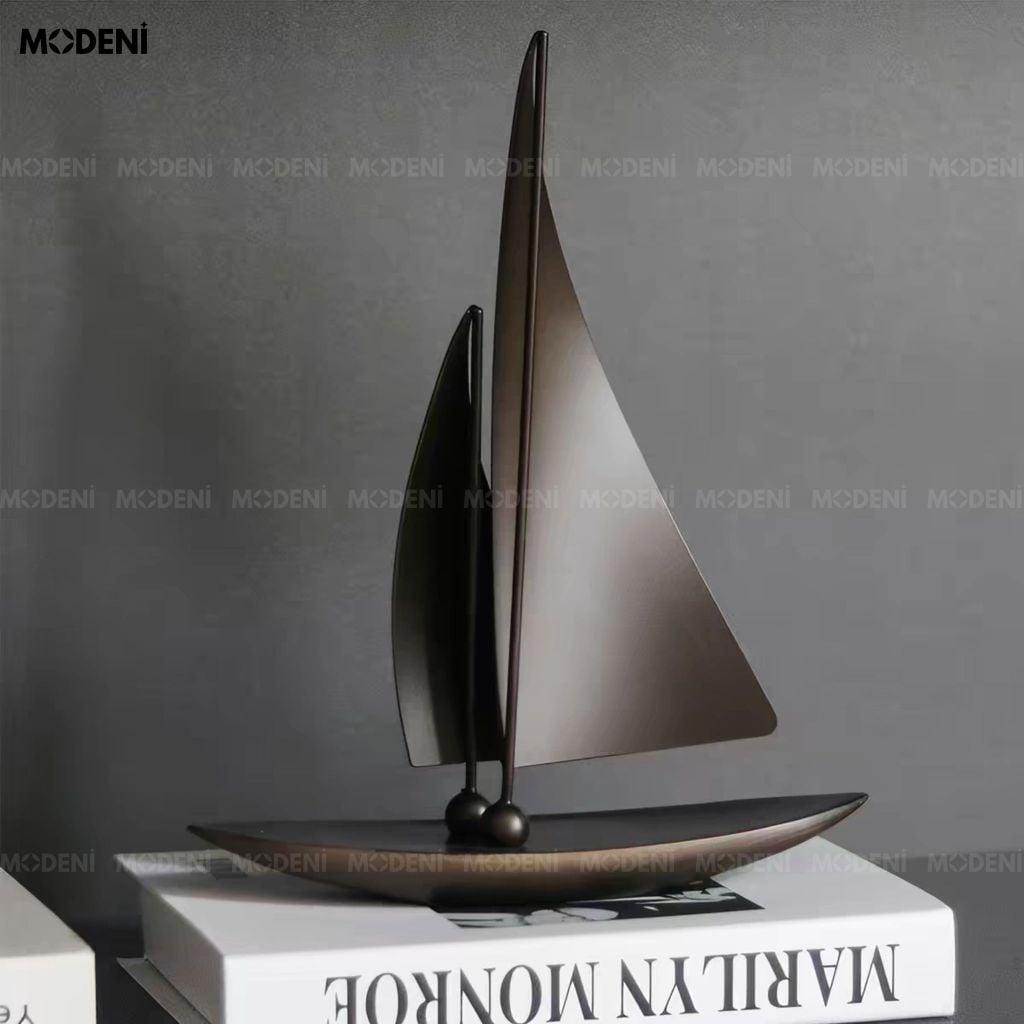 Tượng Trang Trí Thuyền Buồm Oceanis Composite Đúc Nguyên Khối Nâu Đen Ánh Đồng Phong Cách Modern Minimalism
