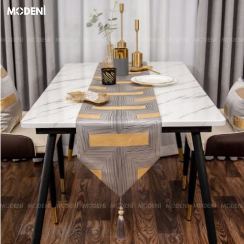 khăn bàn pano hiện đại phối xám ánh vàng cao cấp