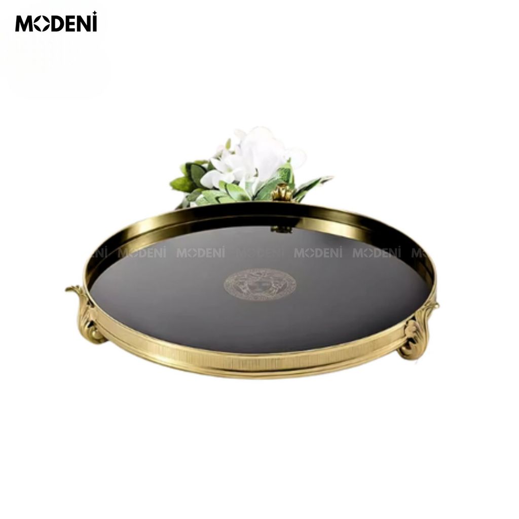 Khay Hình Tròn V Luxury Neo Trang Trí Cao Cấp Màu Đen Viền Vàng Sang Trọng Phong Cách Châu Âu Hiện Đại