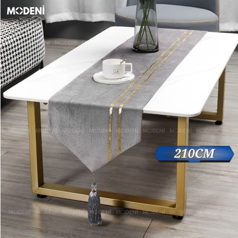  Khăn Bàn Table Runner Gray Elena Cao Cấp – Lau Sạch Dễ Dàng, Luôn Giữ Form Chuẩn – Thiết Kế Trắng Ánh Vàng Tối Giản Thanh Lịch – Phù Hợp Bàn Sofa & Bàn Tiệc Sang Trọng 