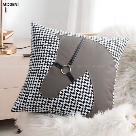  Vỏ Gối Sofa Cao Cấp Gentry - Vải Cotton Phối Da Họa Tiết Đầu Ngựa Nổi Cổ Điển 