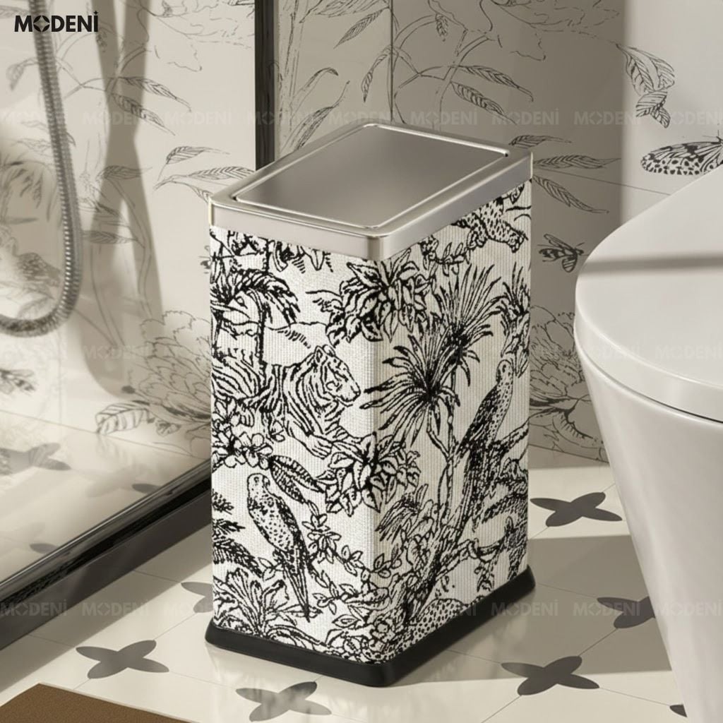 Thùng Rác Monaco Da Cao Cấp Nắp Lật Tự Cân Bằng Họa Tiết Cổ Điển Sang Trọng Phù Hợp Cho Không Gian Sinh Hoạt Sang Trọng