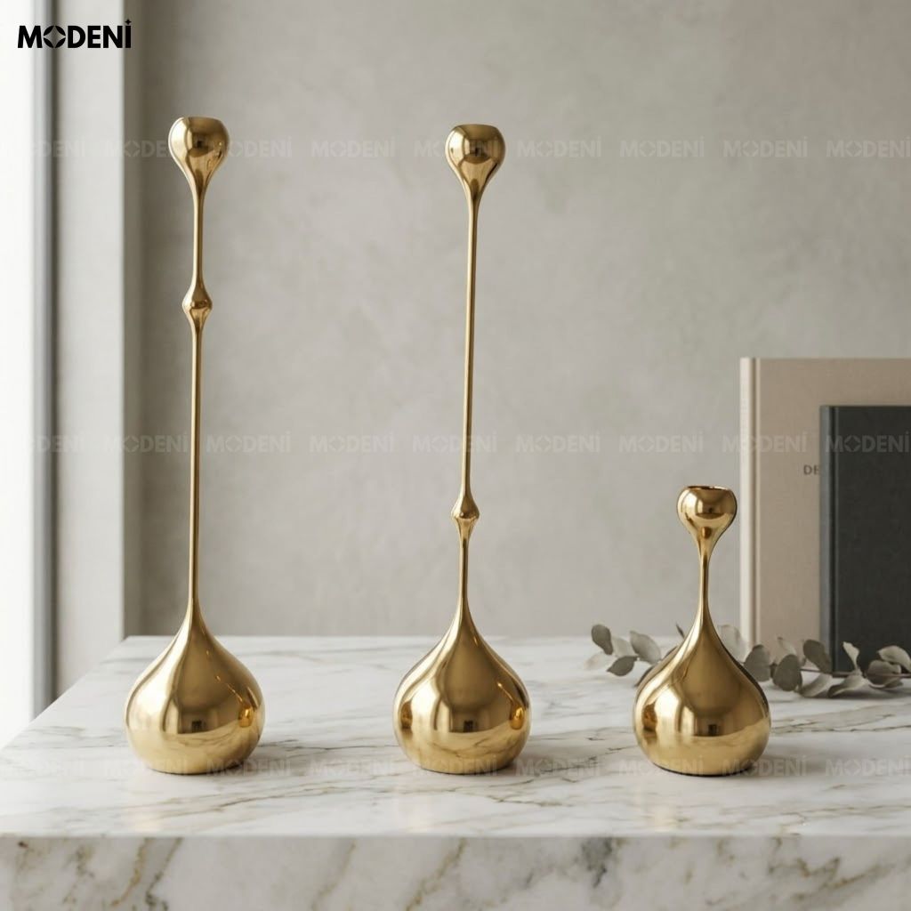 Set 3 Chân Nến Kim Loại Yusla Gold – Chân Nến Trang Trí Cao Cấp – Tôn Vẻ Đẹp Không Gian Hiện Đại – Decor Phòng Khách & Bàn Sofa