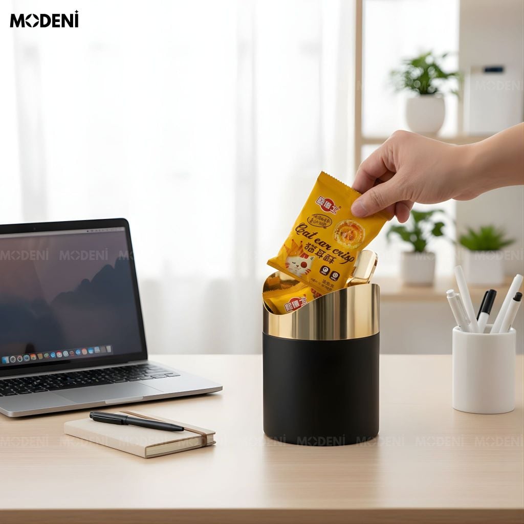 Thùng Rác Faye Kim Loại Cao Cấp Nắp Mạ Vàng Bóng Phong Cách Nghệ Thuật Cho Không Gian Riêng Thư Giãn Sang Trọng Hiện Đại