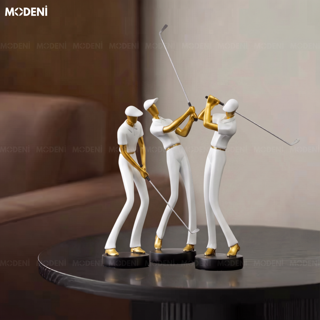 Tượng Golf Boss Trắng Nghệ Thuật Hiện Đại – Cú Vung Lịch Lãm Phối Pha Lê – Decor Bàn Làm Việc, Kệ Sách, Văn Phòng Thiết Kế