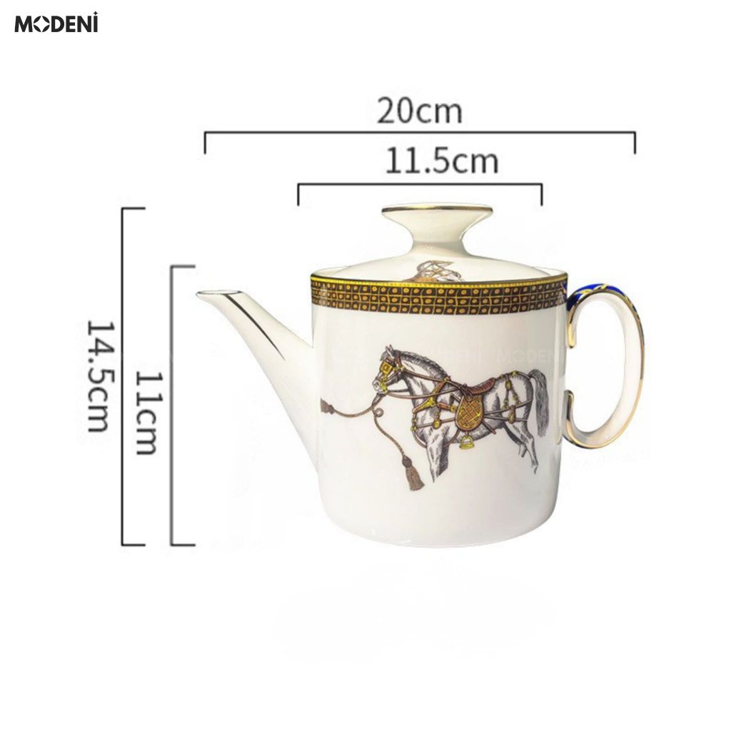 Bộ Bình Trà Sứ Xương Equis Royale Cao Cấp – Bộ Trà Sứ Decor Sang Trọng, Giữ Nhiệt Tốt, Thưởng Trà Tinh Tế, Phù Hợp Phòng Khách, Bàn Trà & Quà Tặng Đẳng Cấp