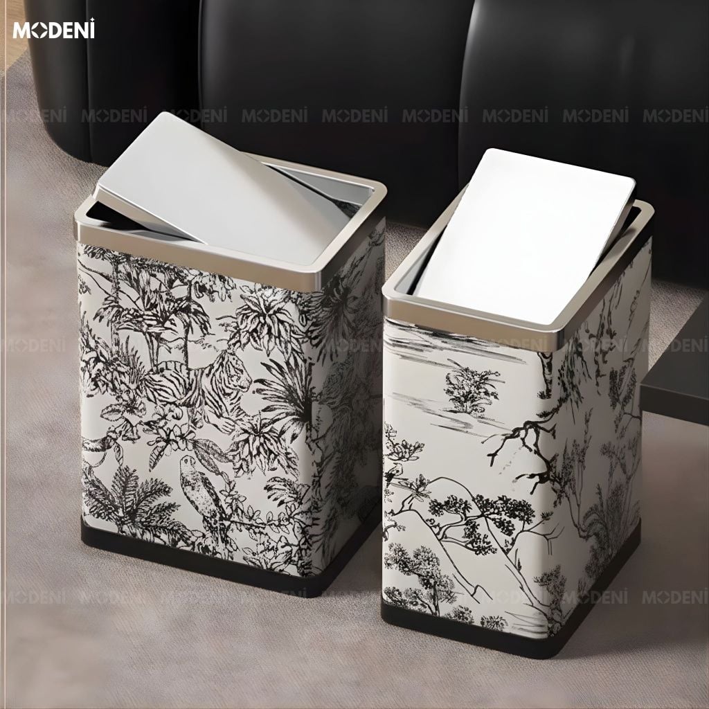 Thùng Rác Monaco Da Cao Cấp Nắp Lật Tự Cân Bằng Họa Tiết Cổ Điển Sang Trọng Phù Hợp Cho Không Gian Sinh Hoạt Sang Trọng