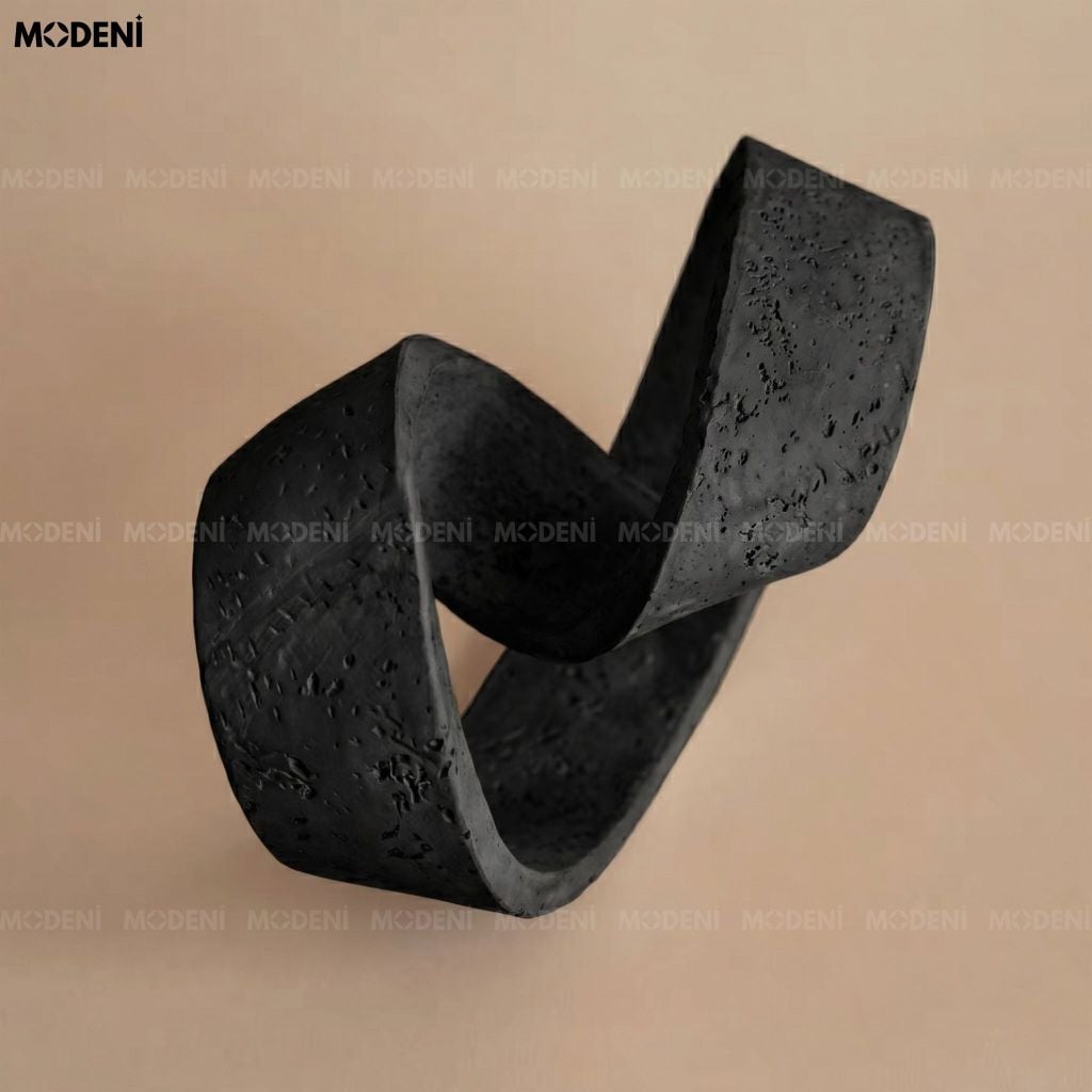 Tượng Trang Trí Loop Thắt Nút Trừu Tượng Composite Đen Nhám Phong Cách Hiện Đại Chic