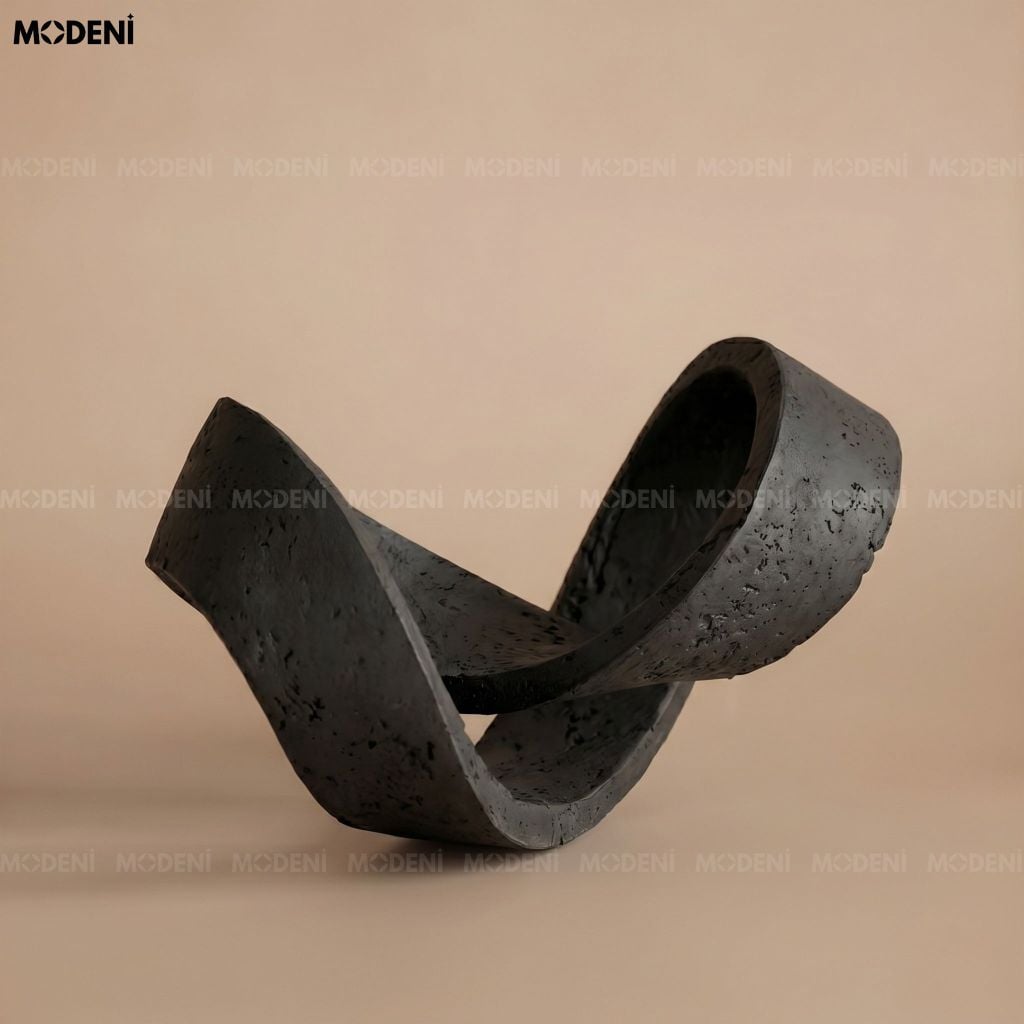 Tượng Trang Trí Loop Thắt Nút Trừu Tượng Composite Đen Nhám Phong Cách Hiện Đại Chic