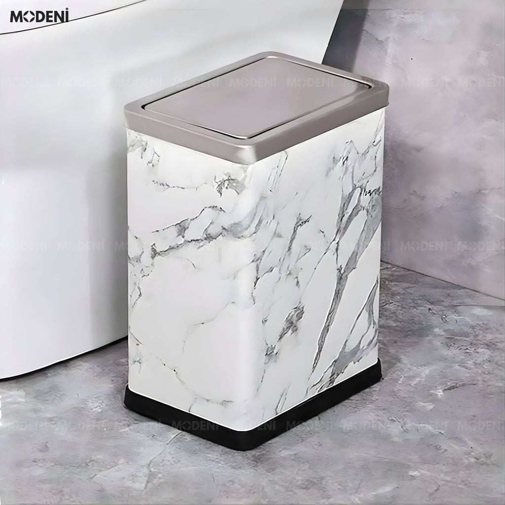 Thùng Rác Carrara Da Cao Cấp Nắp Lật Tự Cân Bằng Họa Tiết Vân Đá Hiện Đại Phù Hợp Cho Không Gian Sinh Hoạt Hiện Đại