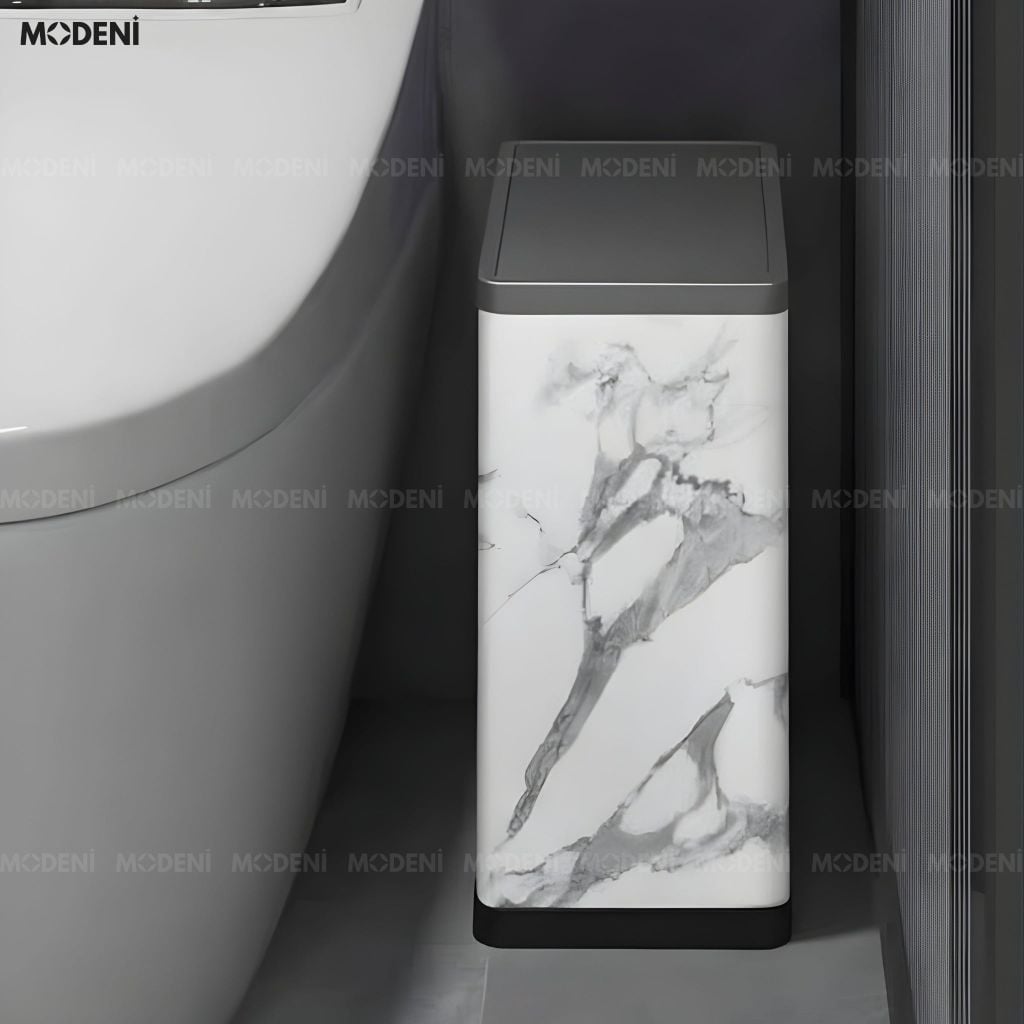 Thùng Rác Carrara Da Cao Cấp Nắp Lật Tự Cân Bằng Họa Tiết Vân Đá Hiện Đại Phù Hợp Cho Không Gian Sinh Hoạt Hiện Đại