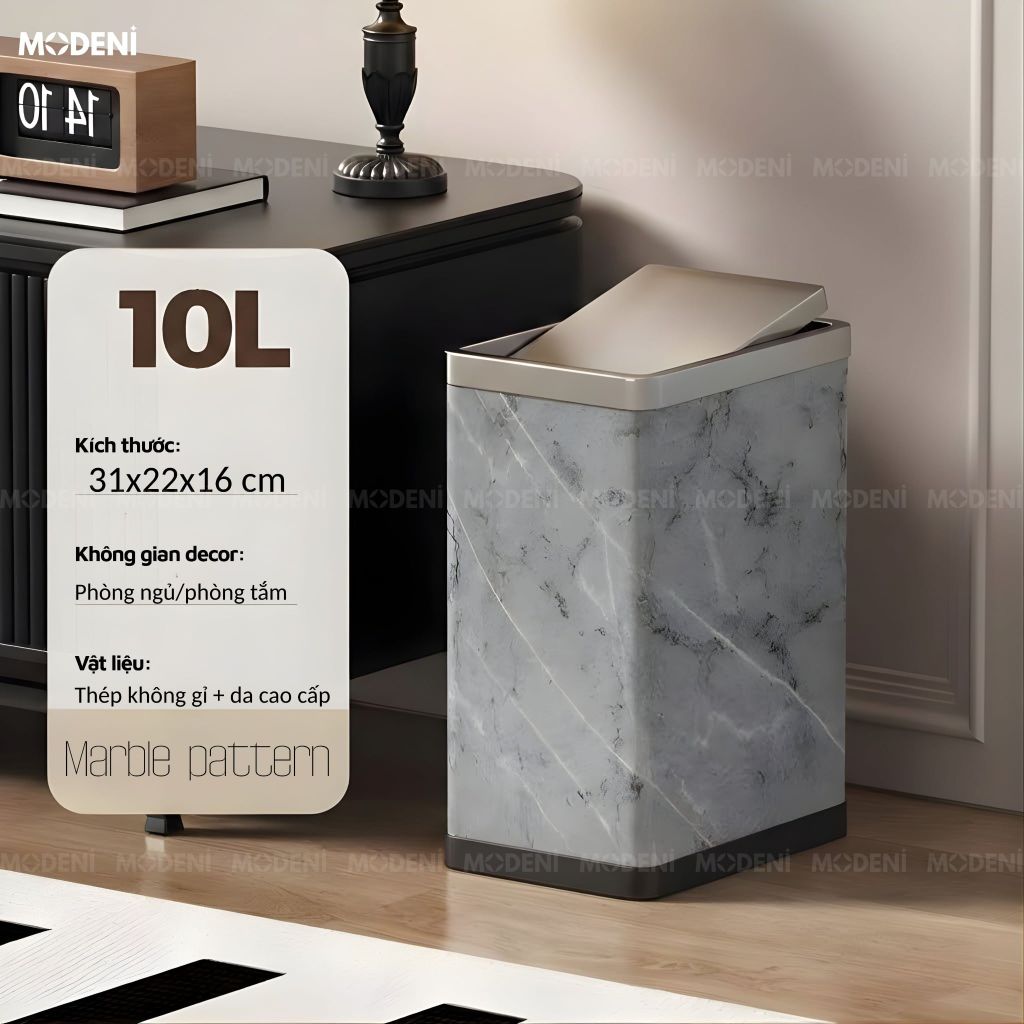 Thùng rác Lithos Da Cao Cấp Nắp Lật Tự Cân Bằng Họa Tiết Vân Đá Nhám Hiện Đại Phù Hợp Cho Không Gian Sinh Hoạt Hiện Đại