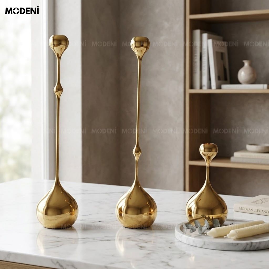 Set 3 Chân Nến Kim Loại Yusla Gold – Chân Nến Trang Trí Cao Cấp – Tôn Vẻ Đẹp Không Gian Hiện Đại – Decor Phòng Khách & Bàn Sofa