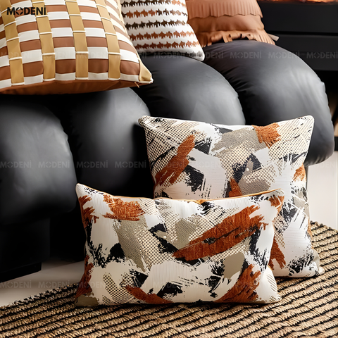  Vỏ Gối Sofa Interlace – Vải Chenille Họa Tiết Sơn Loang Dệt Nổi Phong Cách Indochine 