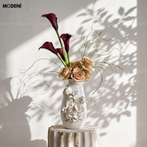  Bình Hoa Sứ Ivory Grace – Gốm Sứ Trắng Nghệ Thuật Cao Cấp – Phù Hợp Decor Kệ Tủ, Bàn Console 