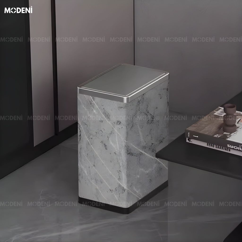 Thùng rác Lithos Da Cao Cấp Nắp Lật Tự Cân Bằng Họa Tiết Vân Đá Nhám Hiện Đại Phù Hợp Cho Không Gian Sinh Hoạt Hiện Đại