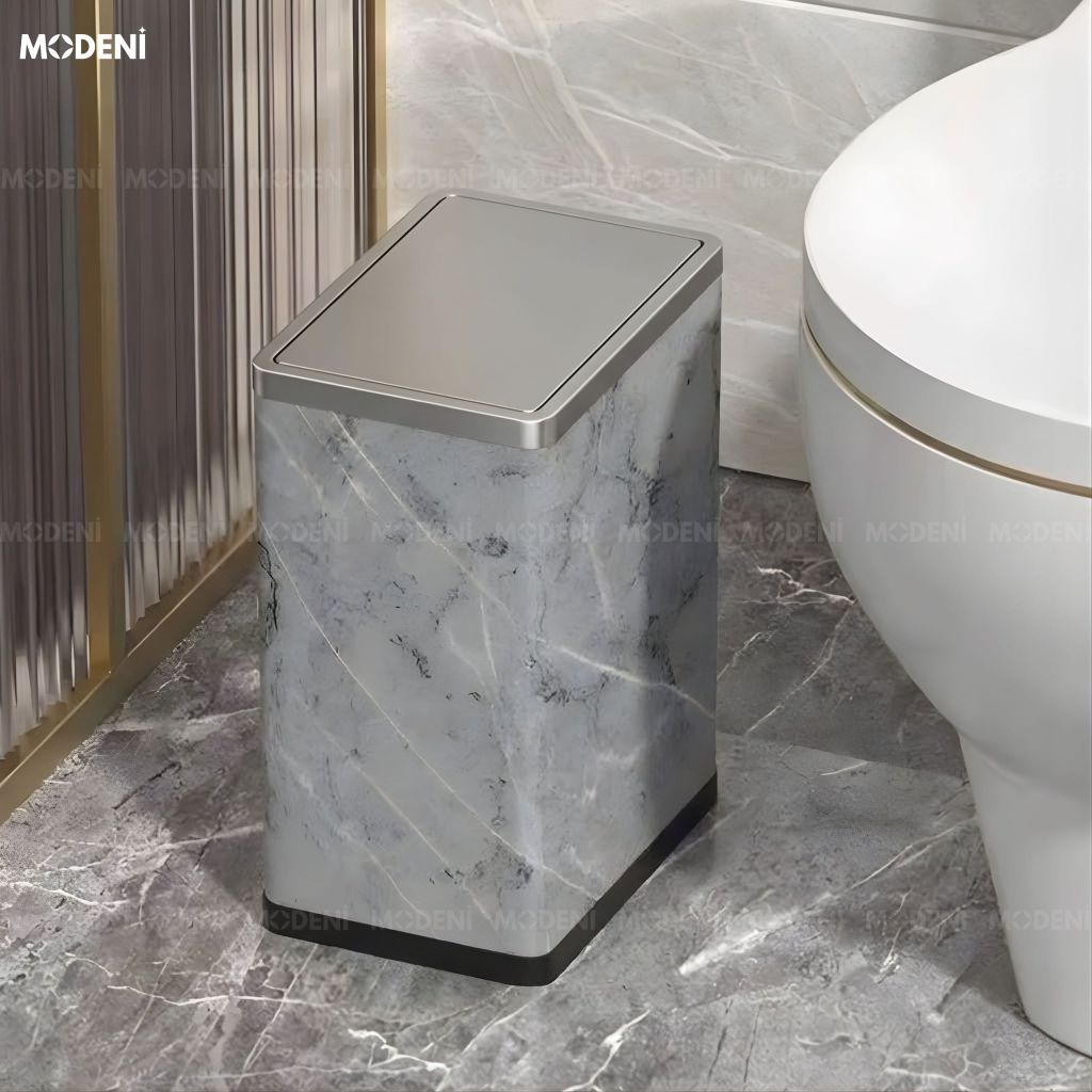 Thùng rác Lithos Da Cao Cấp Nắp Lật Tự Cân Bằng Họa Tiết Vân Đá Nhám Hiện Đại Phù Hợp Cho Không Gian Sinh Hoạt Hiện Đại
