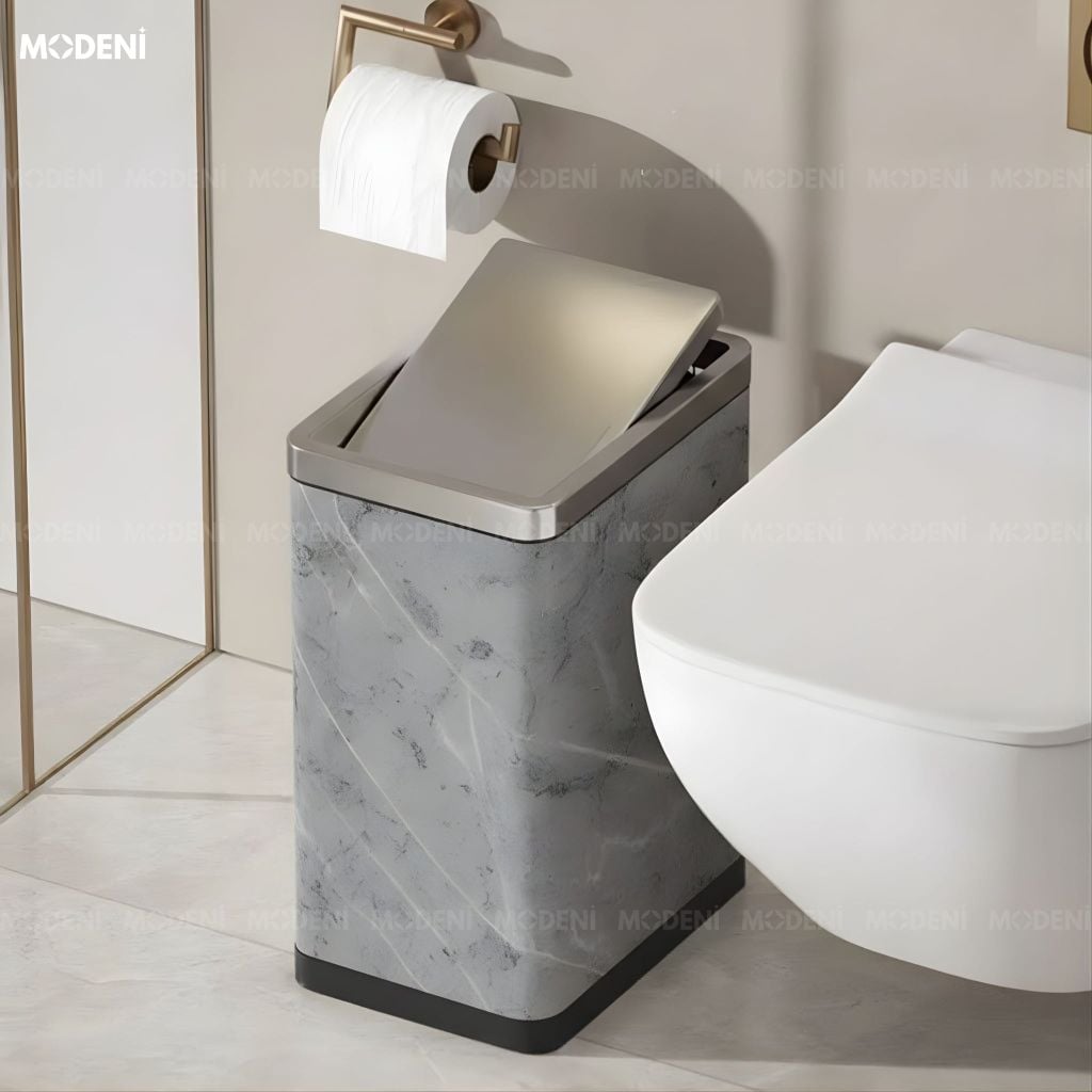 Thùng rác Lithos Da Cao Cấp Nắp Lật Tự Cân Bằng Họa Tiết Vân Đá Nhám Hiện Đại Phù Hợp Cho Không Gian Sinh Hoạt Hiện Đại