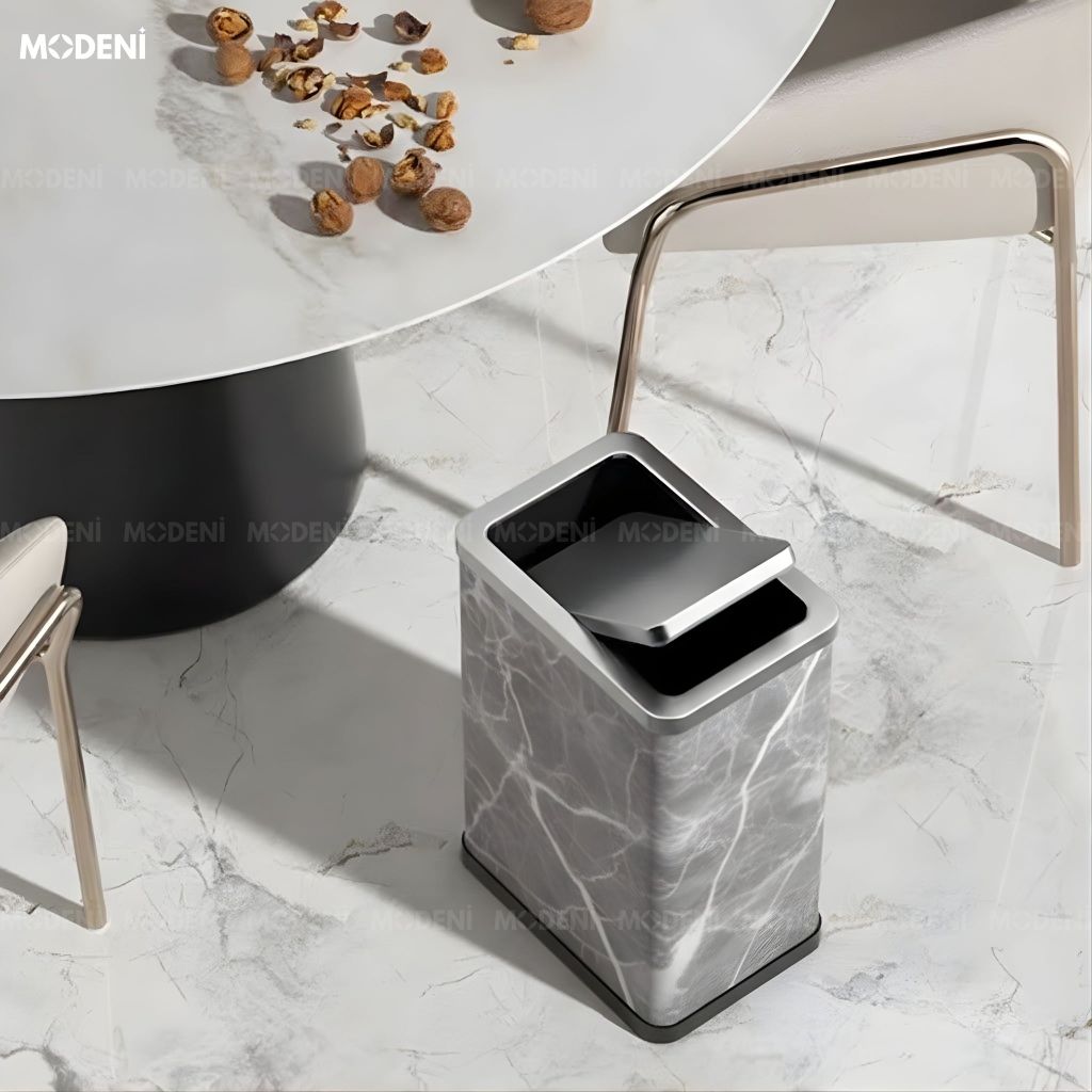 Thùng rác Lithos Da Cao Cấp Nắp Lật Tự Cân Bằng Họa Tiết Vân Đá Nhám Hiện Đại Phù Hợp Cho Không Gian Sinh Hoạt Hiện Đại