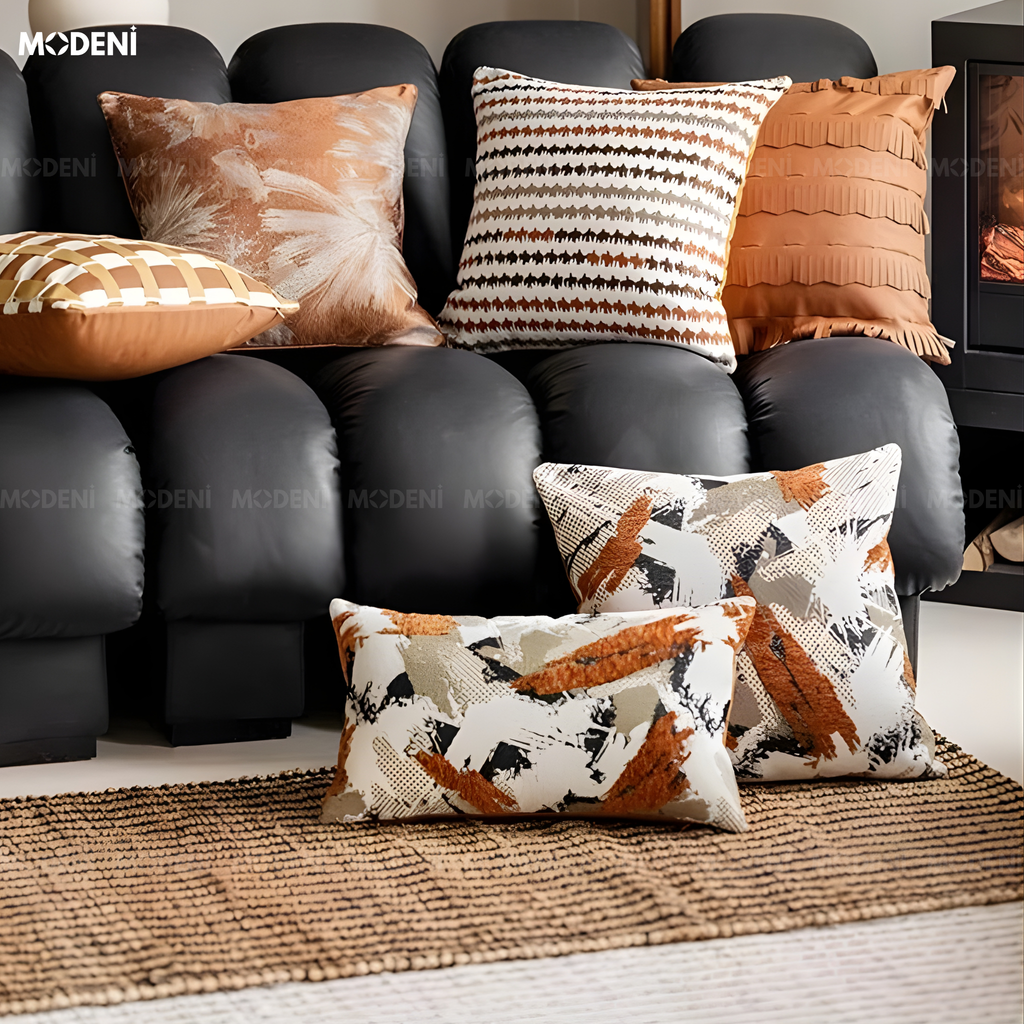Vỏ Gối Sofa Interlace – Vải Chenille Họa Tiết Sơn Loang Dệt Nổi Phong Cách Indochine
